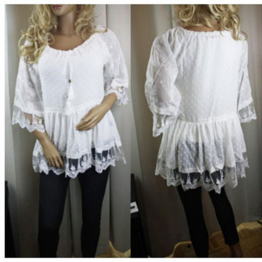 Ivory Swiss Dot Embroidered Chiffon Tunic